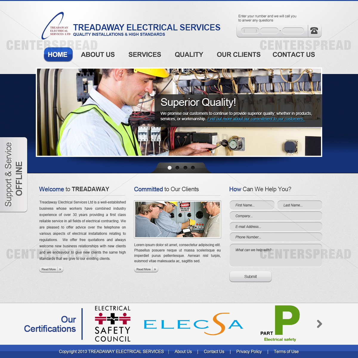 Diseño Wordpress por CENTERSPREAD para Treadaway Electrical Services | Diseño #2708089