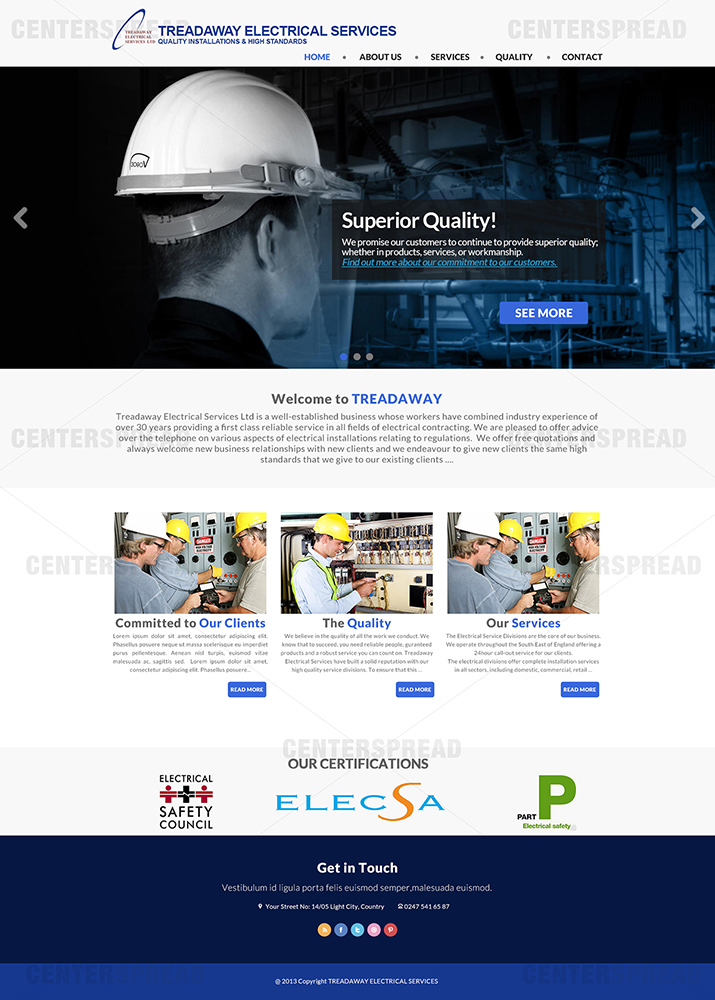 Diseño Wordpress por CENTERSPREAD para Treadaway Electrical Services | Diseño #2792651