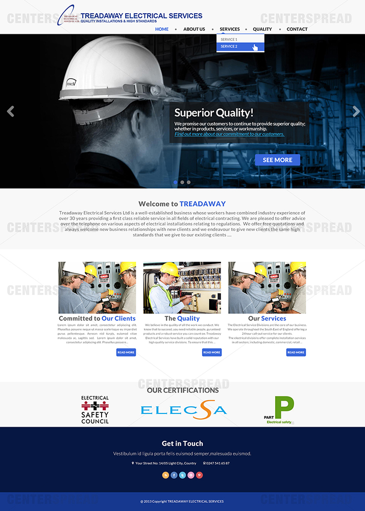 Wordpress Design by CENTERSPREAD for Treadaway Electrical Services | Design #2792661
