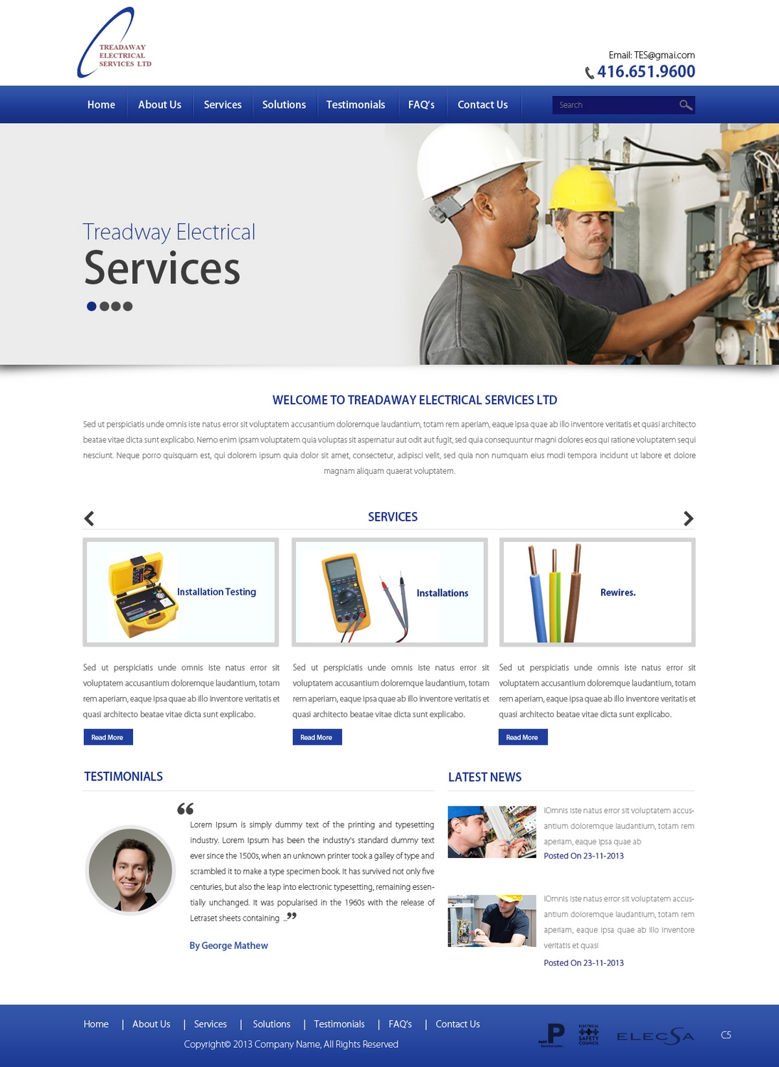 Diseño Wordpress por pb para Treadaway Electrical Services | Diseño #2673776