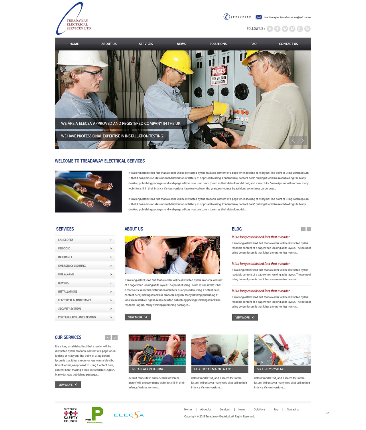 Diseño Wordpress por pb para Treadaway Electrical Services | Diseño #2673782