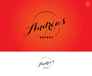 Andréa's ( In script, cursive handwriting ... to like a signature )   Eatery  ( Underneath smaller in a typed font) | Logo Design by D_Mantra