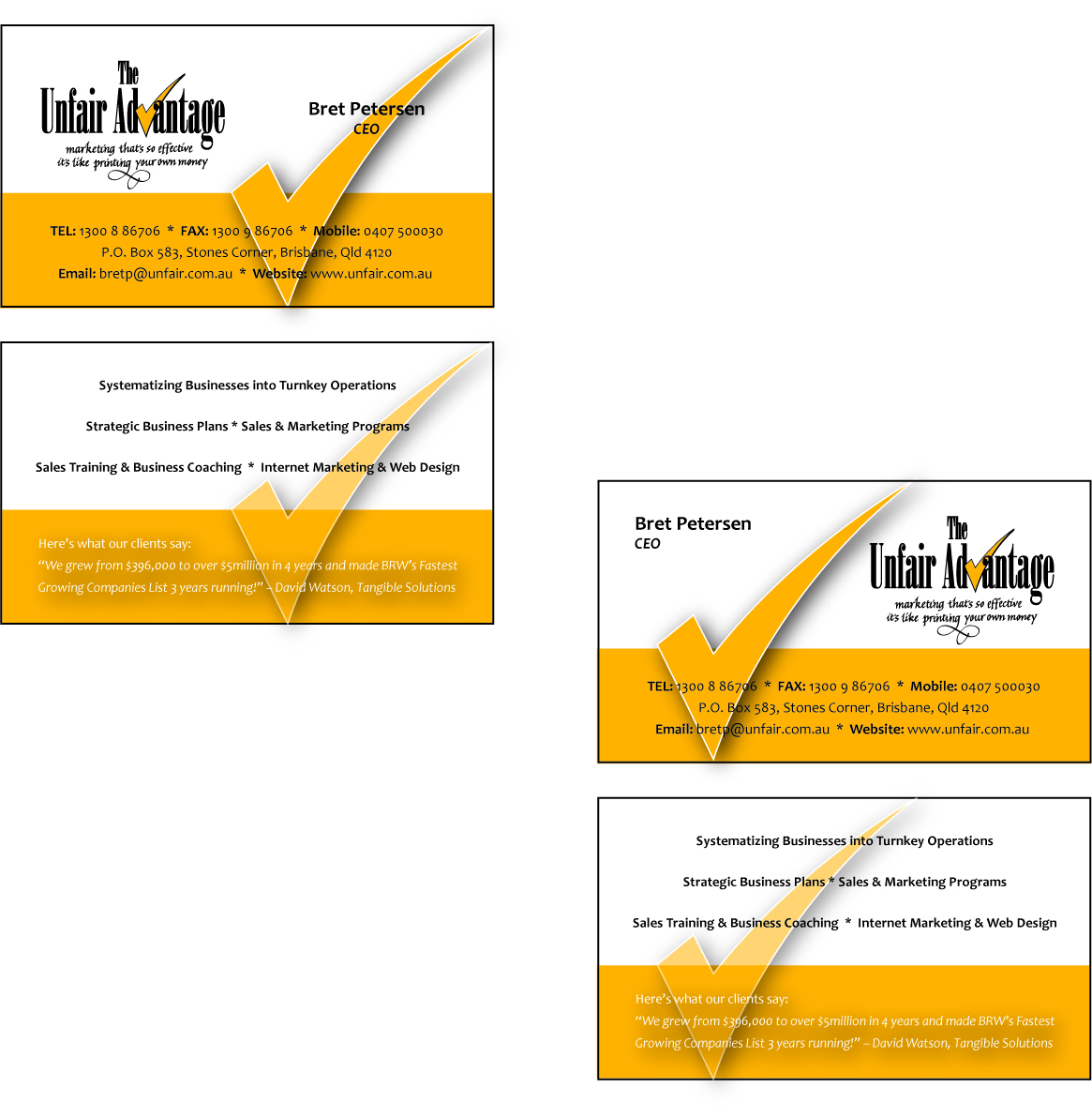 Business Card Design by Varsha K for the unfair advantage | Design #41082