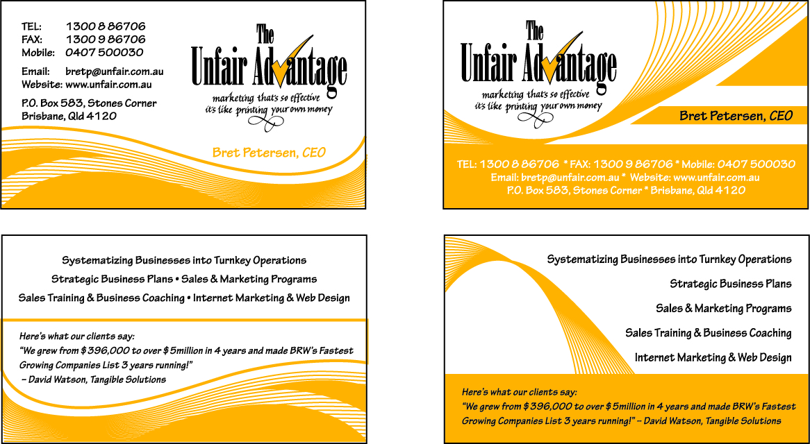 Business Card Design by Varsha K for the unfair advantage | Design #41881