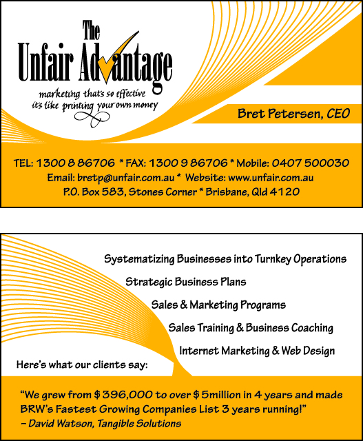 Business Card Design by Varsha K for the unfair advantage | Design #41894