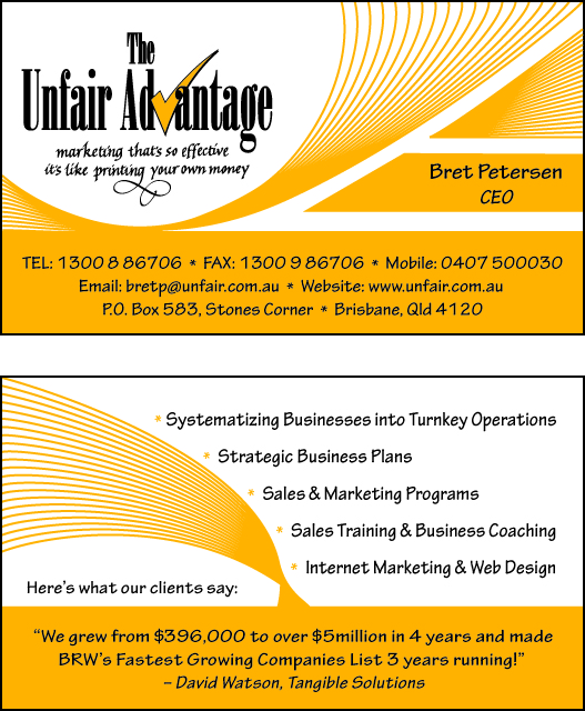 Business Card Design by Varsha K for the unfair advantage | Design #41910