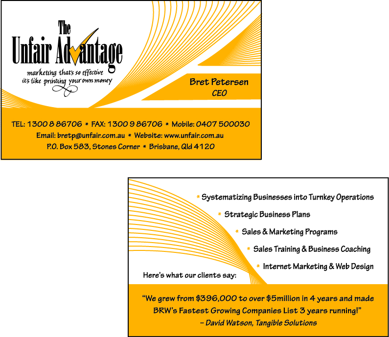 Business Card Design by Varsha K for the unfair advantage | Design #41936