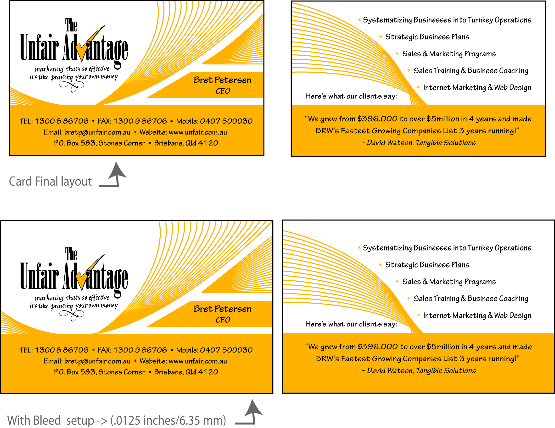 Business Card Design by Varsha K for the unfair advantage | Design #43882