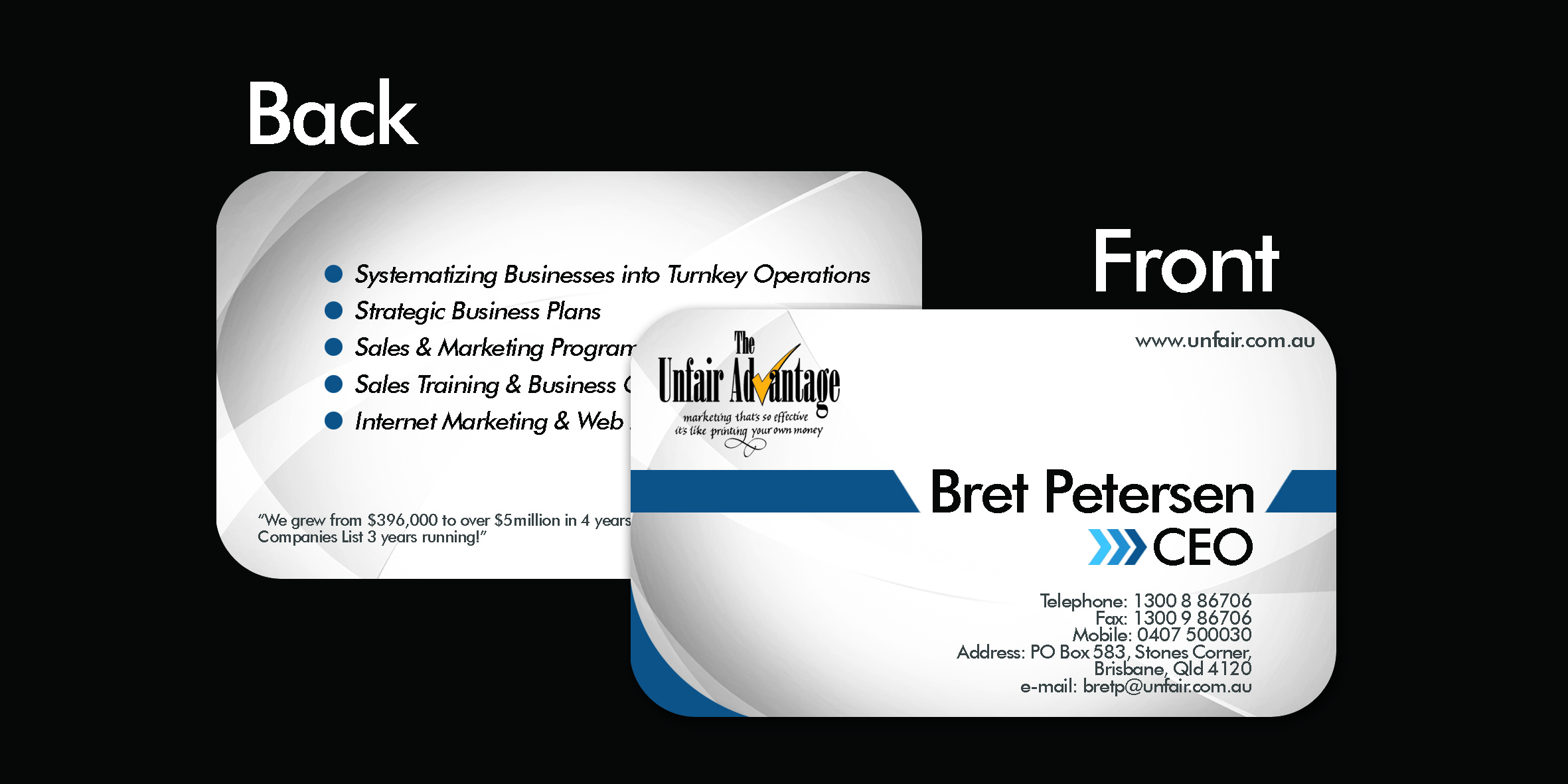 Business Card Design by ravi for the unfair advantage | Design #40680