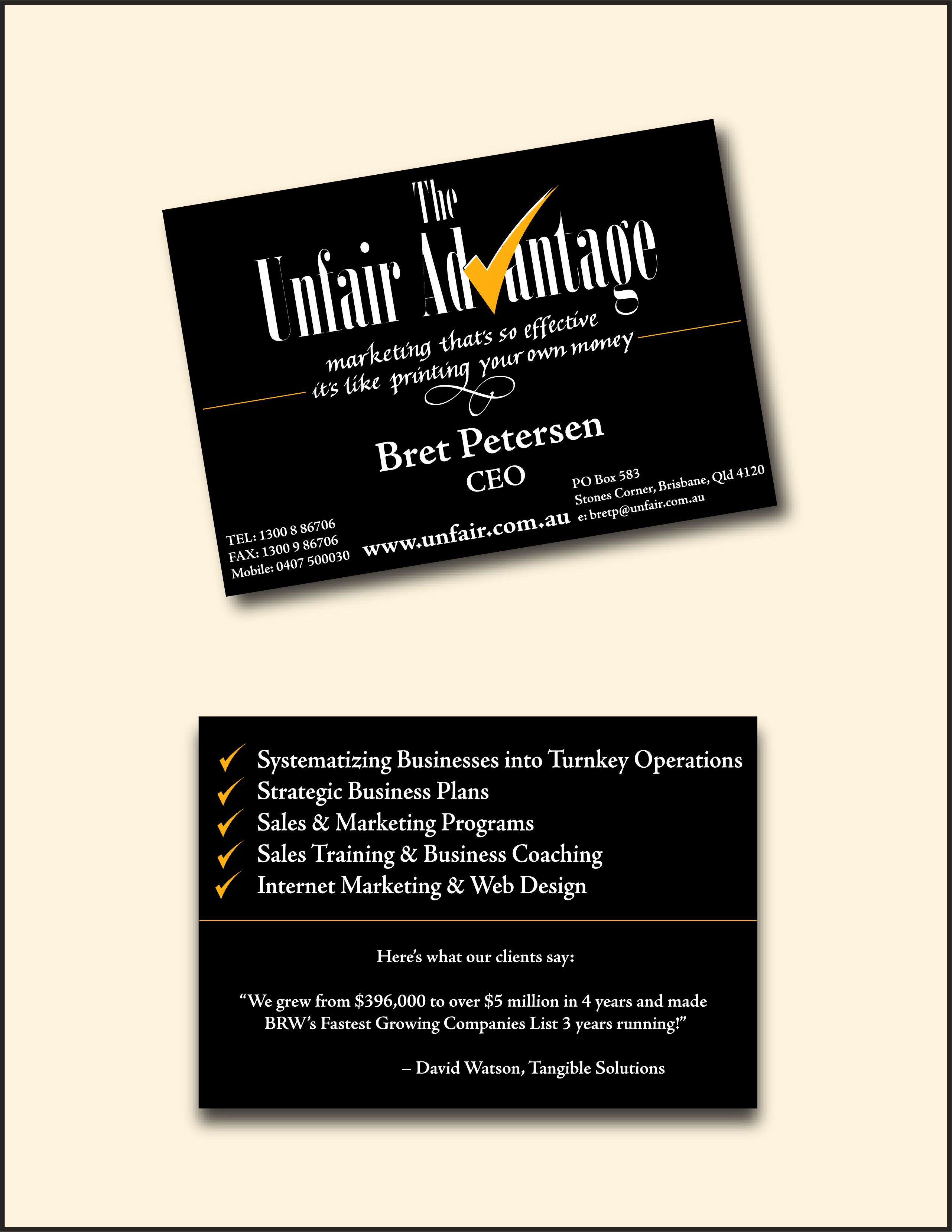 Business Card Design by Fun Originals, Inc. for the unfair advantage | Design #40878
