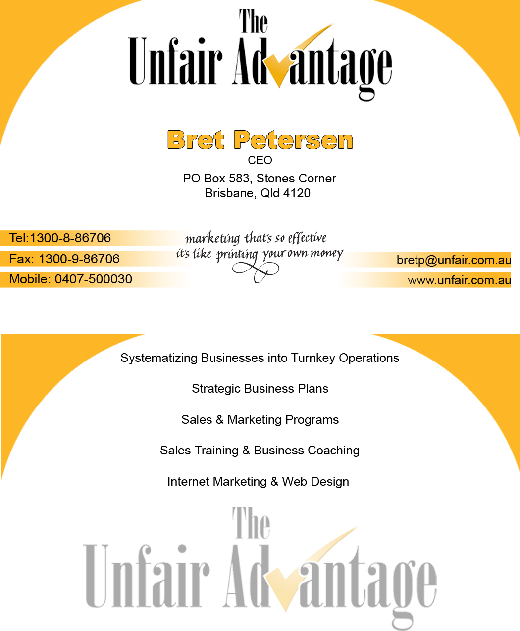 Business Card Design by Kyle Learn for the unfair advantage | Design #40984