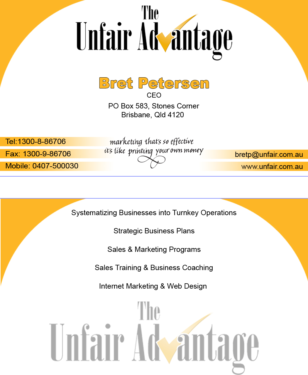 Business Card Design by Kyle Learn for the unfair advantage | Design #40986