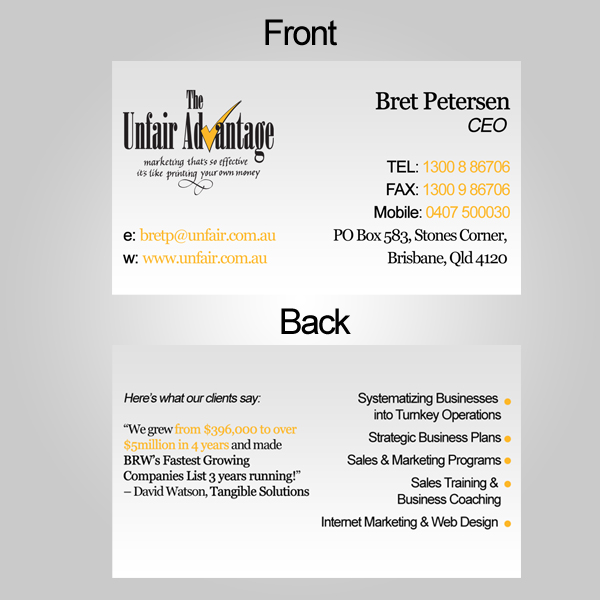 Design de Carte de Visite par Serene Destiny pour the unfair advantage | Design #41227