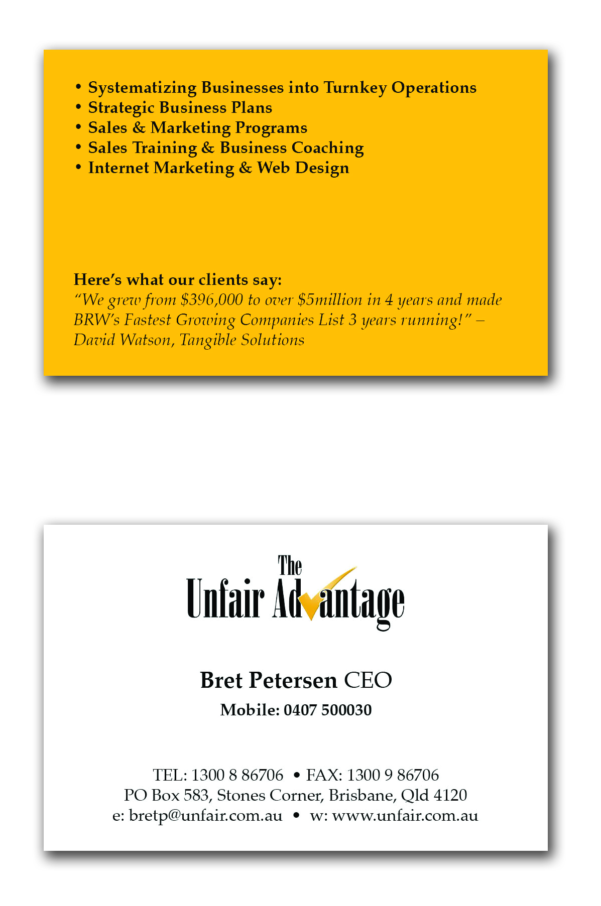 Business Card Design by Media Revolution for the unfair advantage | Design #42072