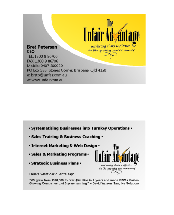 Business Card Design by Amscray Press for the unfair advantage | Design #41574