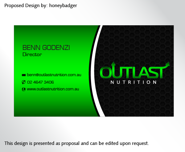 Business Card Design by rustee for Outlast Nutrition | Design #2654884
