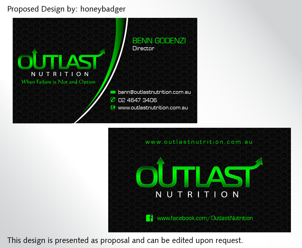 Business Card Design by rustee for Outlast Nutrition | Design #2665380