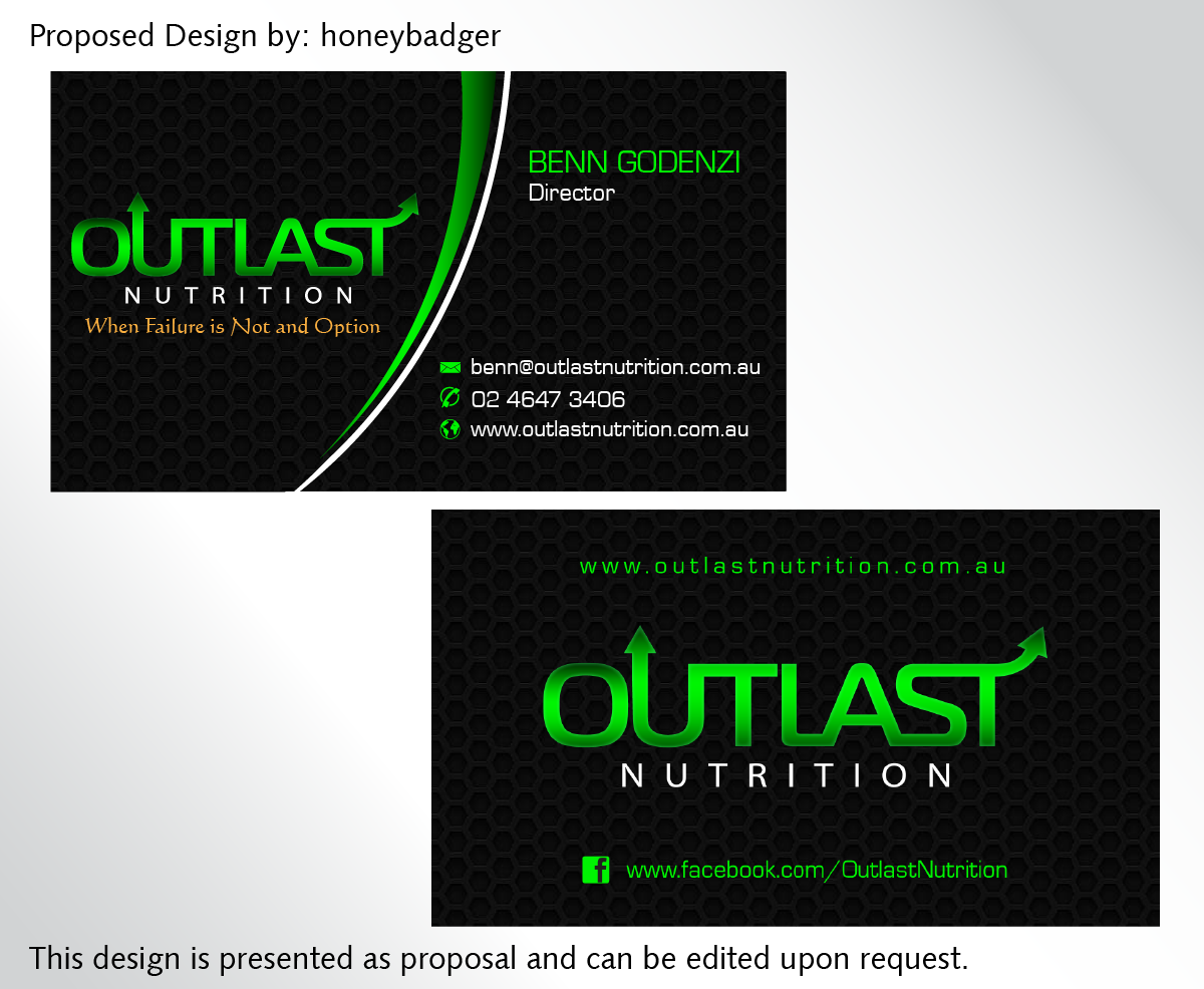 Business Card Design by rustee for Outlast Nutrition | Design #2665386
