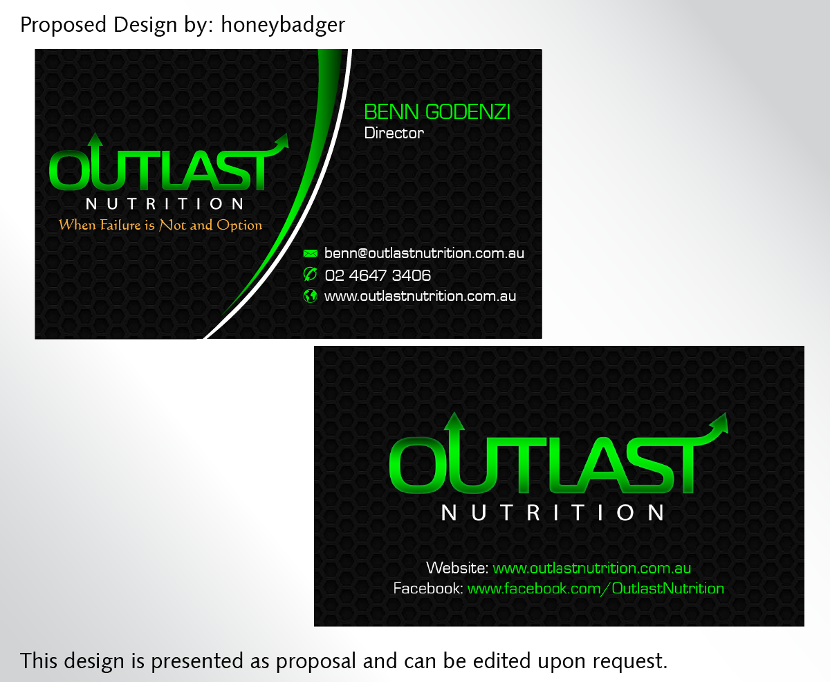 Business Card Design by rustee for Outlast Nutrition | Design #2665392