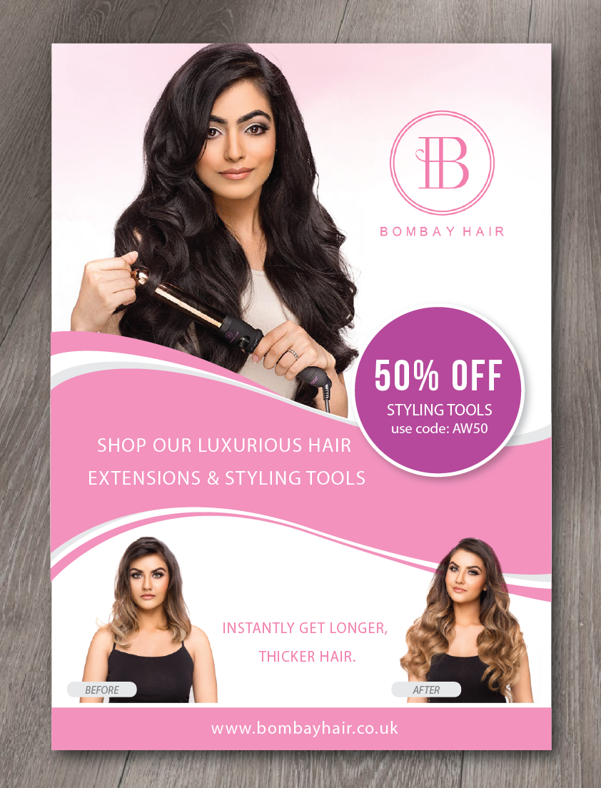 Flyer Design by alex989 for BOMBAY HAIR INTERNATIONAL | Design #16379786