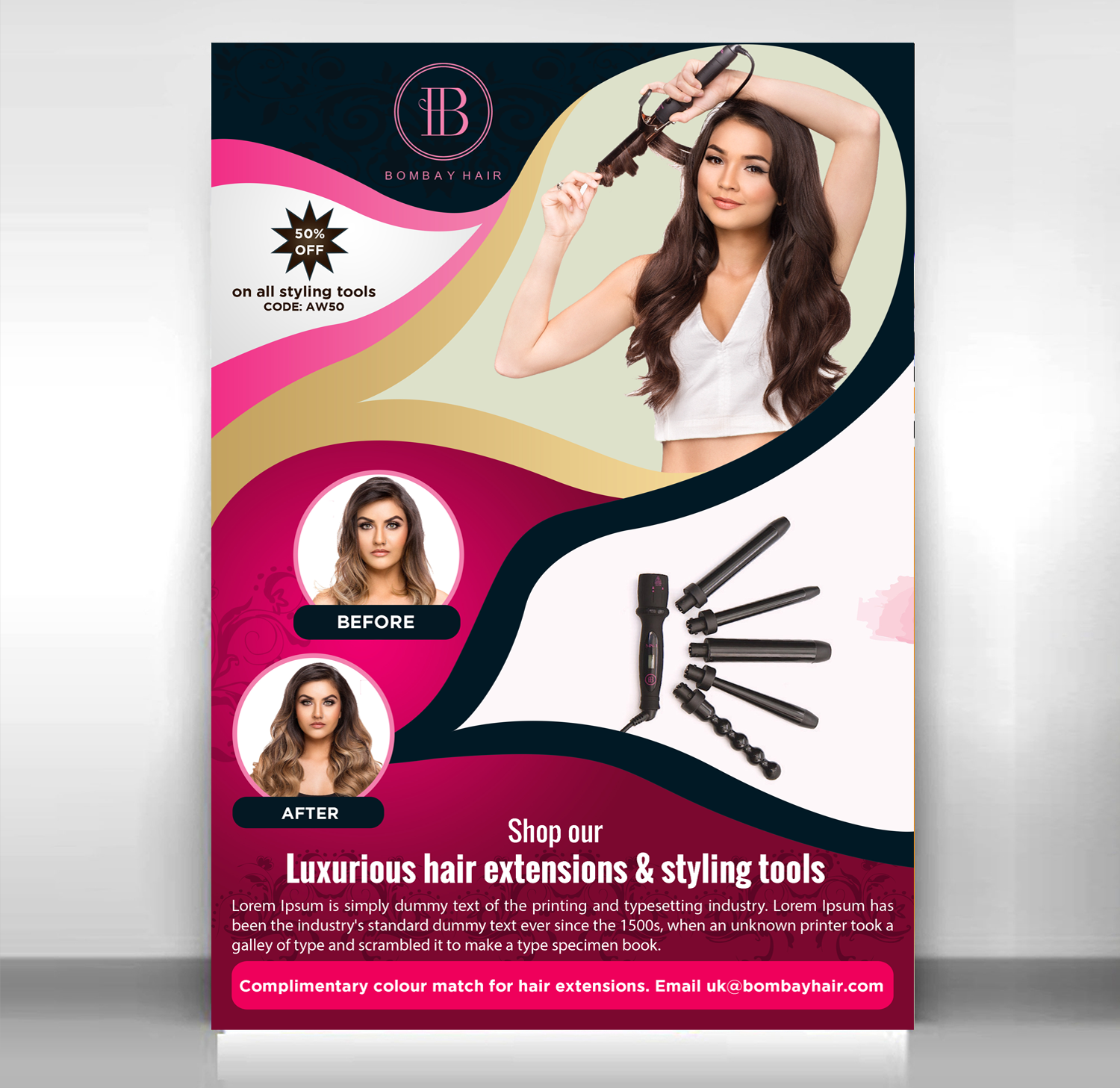 Flyer-Design von Schöpfer für BOMBAY HAIR INTERNATIONAL | Design #16379749