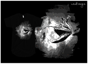 Astronaut Floating to Angler Fish in Space | T-shirt Design by mngkw