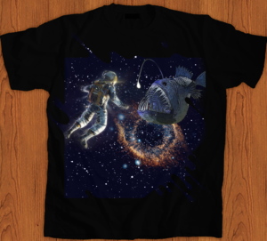Astronaut Floating to Angler Fish in Space | T-shirt Design by creative gravity