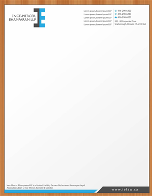 Letterhead Design by Sbss for Ince-Mercer, Ehamparam LLP | Design: #2666676
