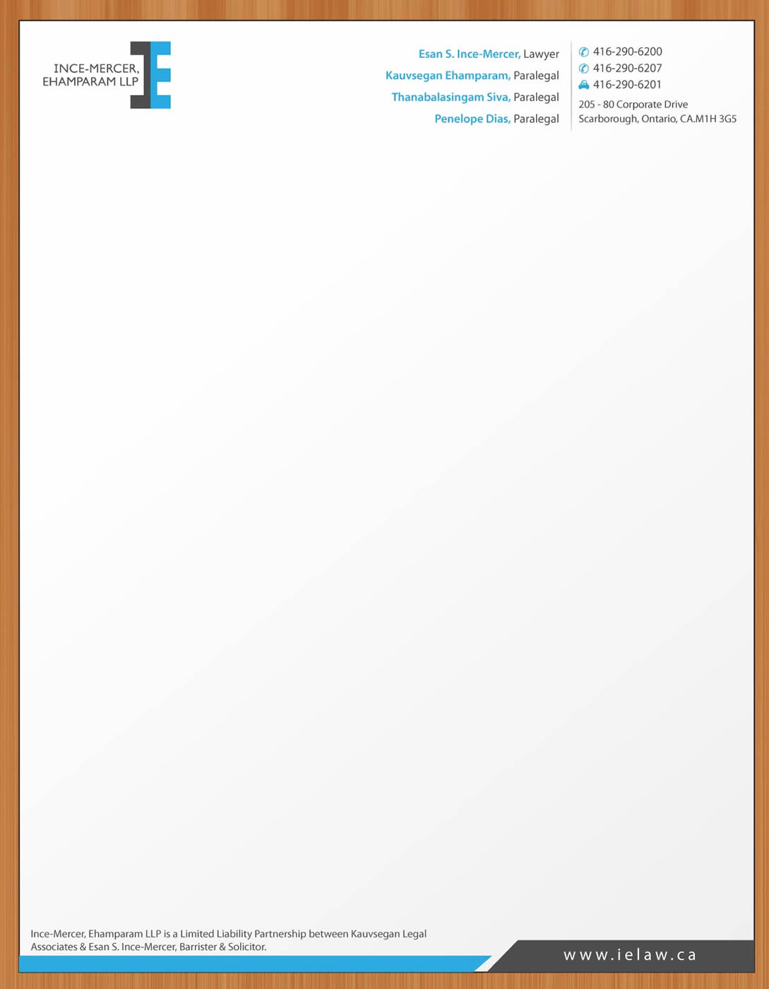 Letterhead Design by Sbss for Ince-Mercer, Ehamparam LLP | Design #2682289
