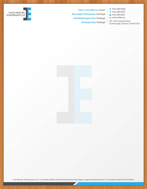 Letterhead Design by Sbss for Ince-Mercer, Ehamparam LLP | Design: #2682433
