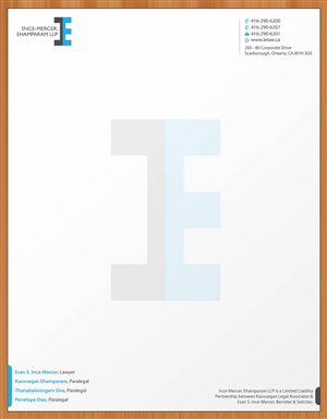 Letterhead Design by Sbss for Ince-Mercer, Ehamparam LLP | Design: #2682827