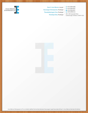 Letterhead Design by Sbss for Ince-Mercer, Ehamparam LLP | Design: #2682843