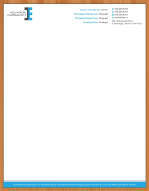 Letterhead Design by Sbss for Ince-Mercer, Ehamparam LLP | Design: #2682863