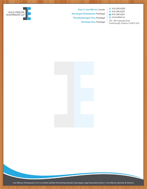 Letterhead Design by Sbss for Ince-Mercer, Ehamparam LLP | Design: #2682872