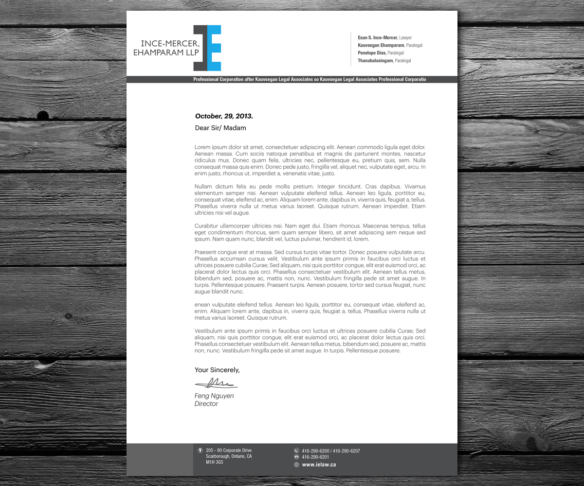 Letterhead Design by anxongdzong for Ince-Mercer, Ehamparam LLP | Design #2677254