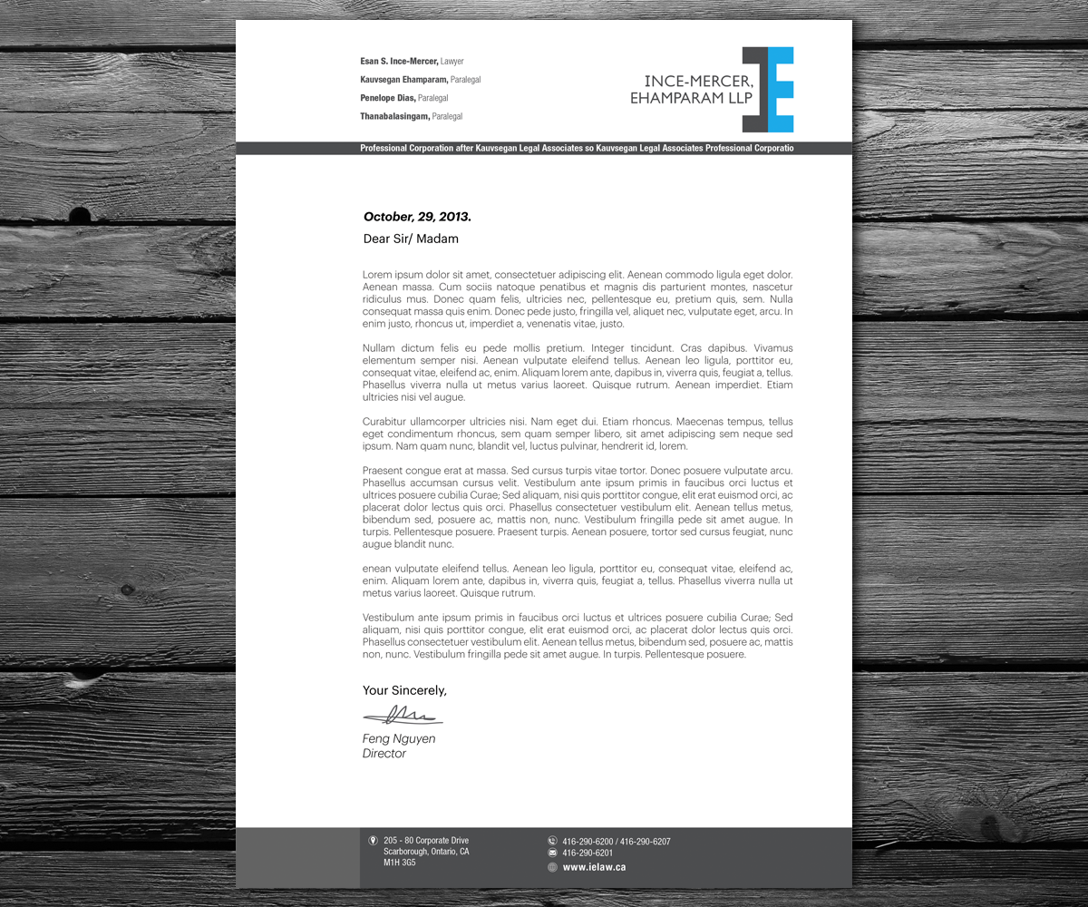 Letterhead Design by anxongdzong for Ince-Mercer, Ehamparam LLP | Design #2677265