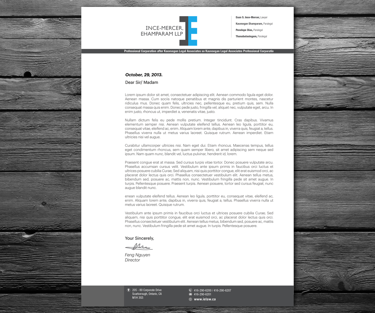Letterhead Design by anxongdzong for Ince-Mercer, Ehamparam LLP | Design #2677269
