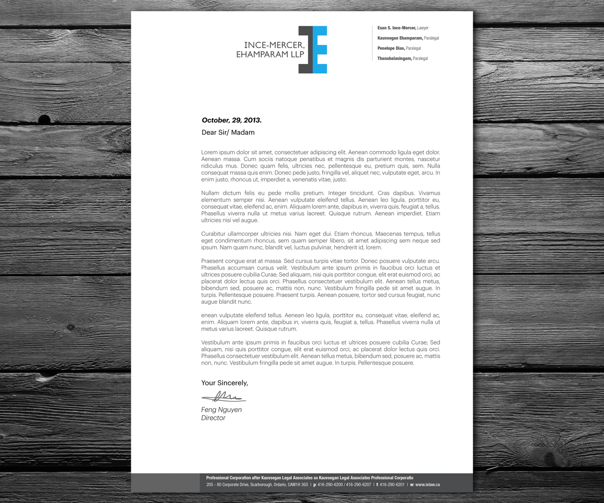 Letterhead Design by anxongdzong for Ince-Mercer, Ehamparam LLP | Design #2677271