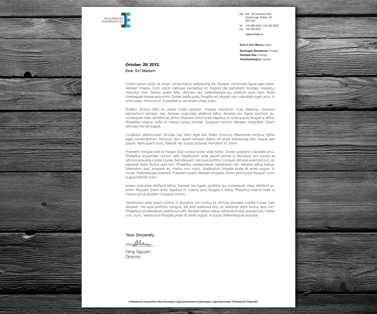 Letterhead Design by anxongdzong for Ince-Mercer, Ehamparam LLP | Design #2680068