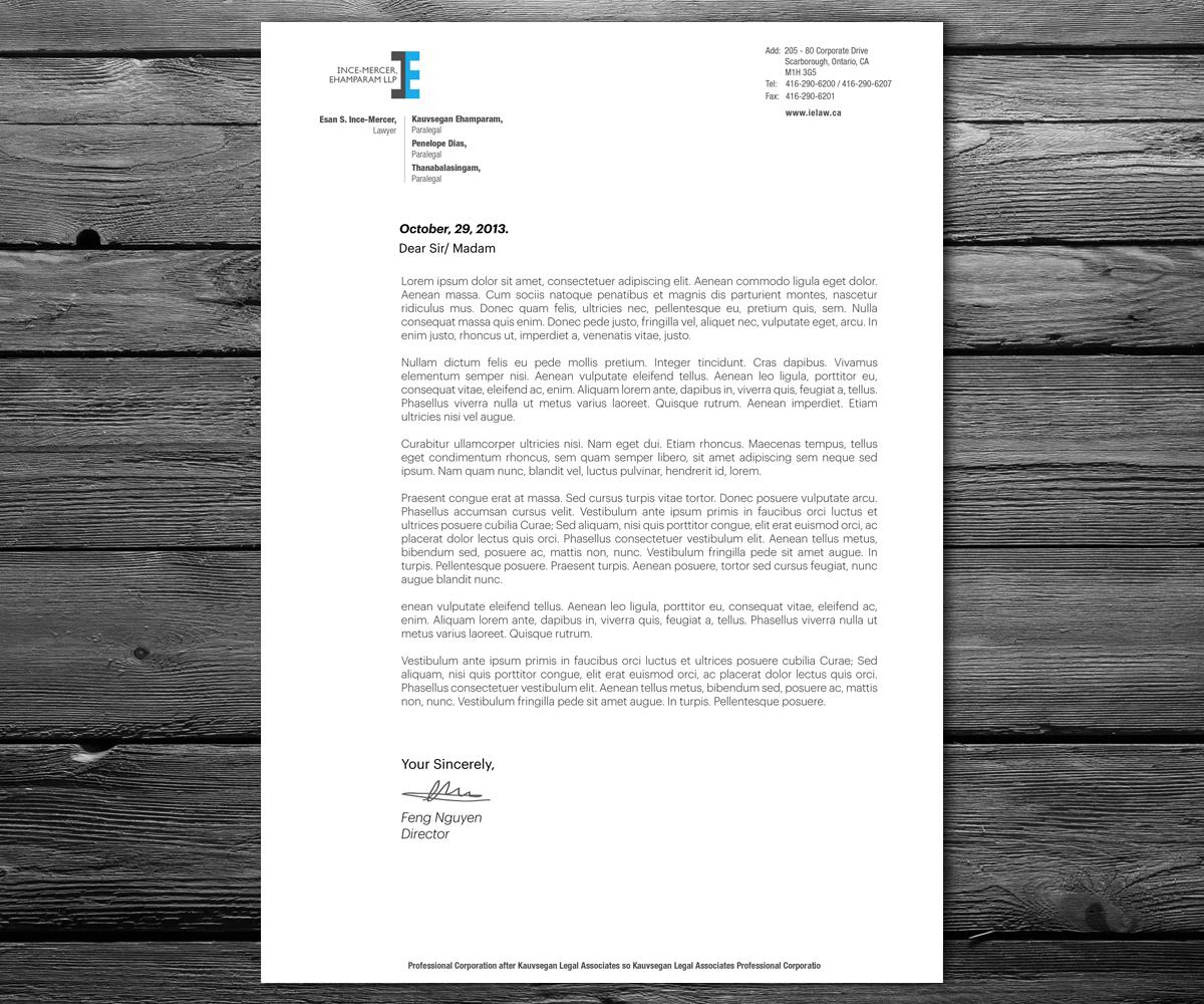 Letterhead Design by anxongdzong for Ince-Mercer, Ehamparam LLP | Design #2680073