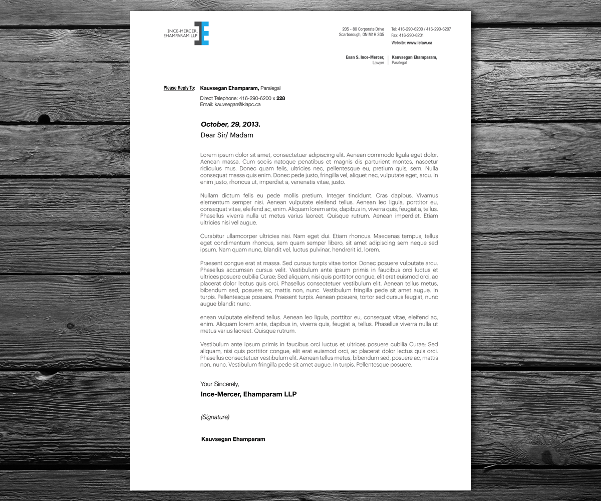 Letterhead Design by anxongdzong for Ince-Mercer, Ehamparam LLP | Design #2685952