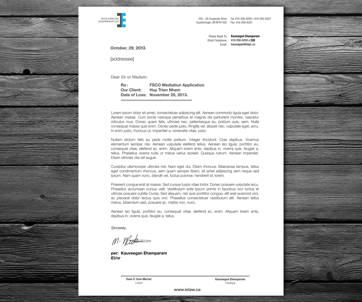 Letterhead Design by anxongdzong for Ince-Mercer, Ehamparam LLP | Design #2693528