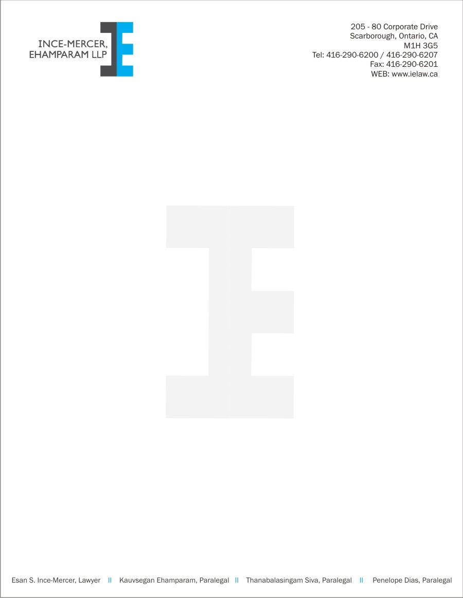 Letterhead Design by caesars for Ince-Mercer, Ehamparam LLP | Design #2681531