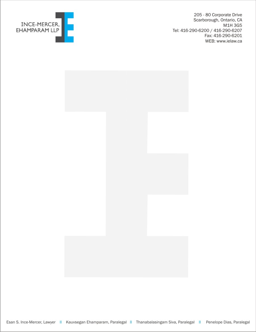 Letterhead Design by caesars for Ince-Mercer, Ehamparam LLP | Design #2681568
