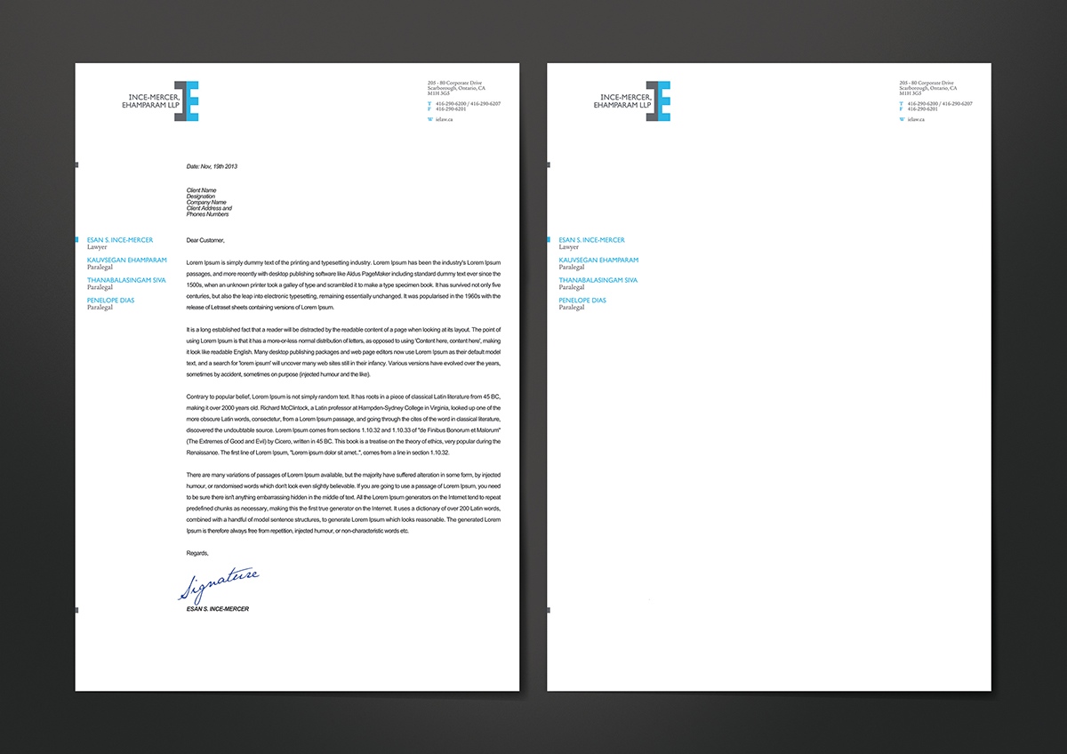 Letterhead Design by shazigns for Ince-Mercer, Ehamparam LLP | Design #2684212