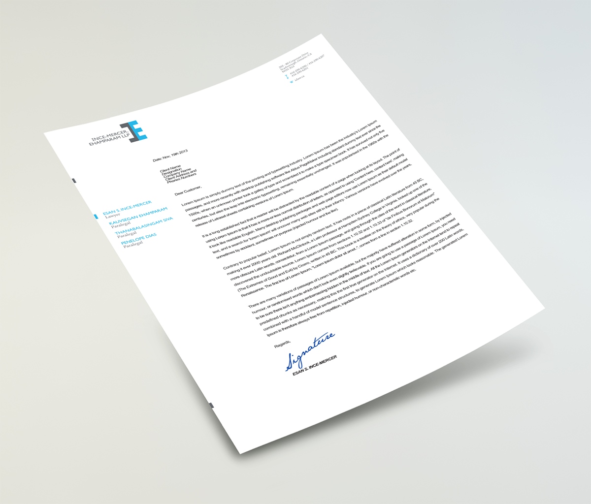 Letterhead Design by shazigns for Ince-Mercer, Ehamparam LLP | Design #2684664