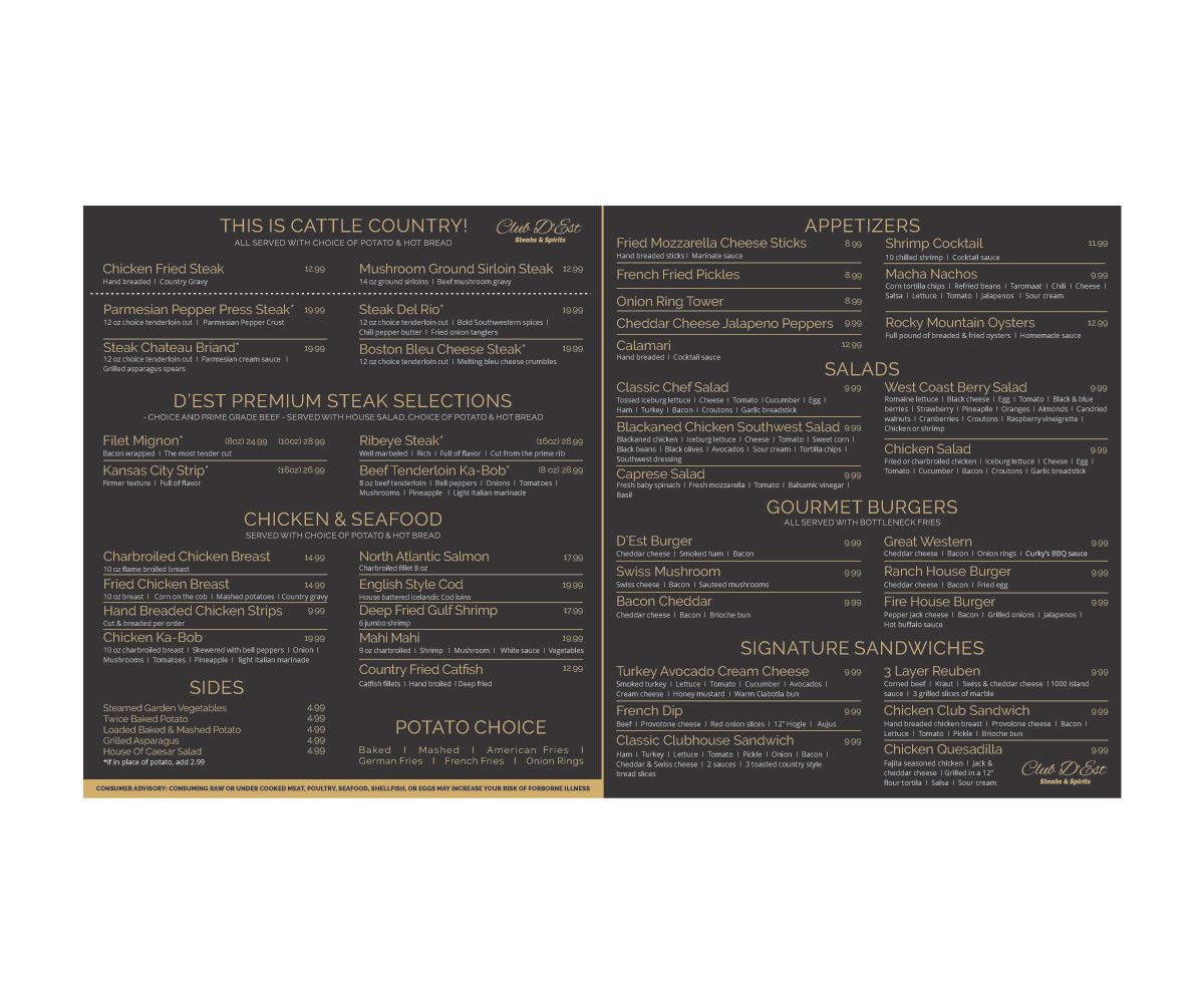 Menu Design by Cut and Glue for uptown cafe/club d'est | Design #16794784