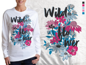 Wildflower long sleeved T-shirt Design  | T-shirt Design by Whitebread