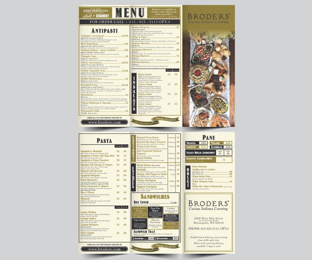 catering menu design for broders cucina italiana by cut and glue catering menu design