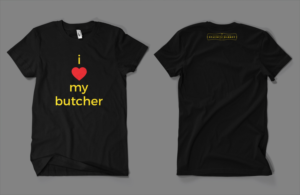 black t shirt with graphics on front to read 